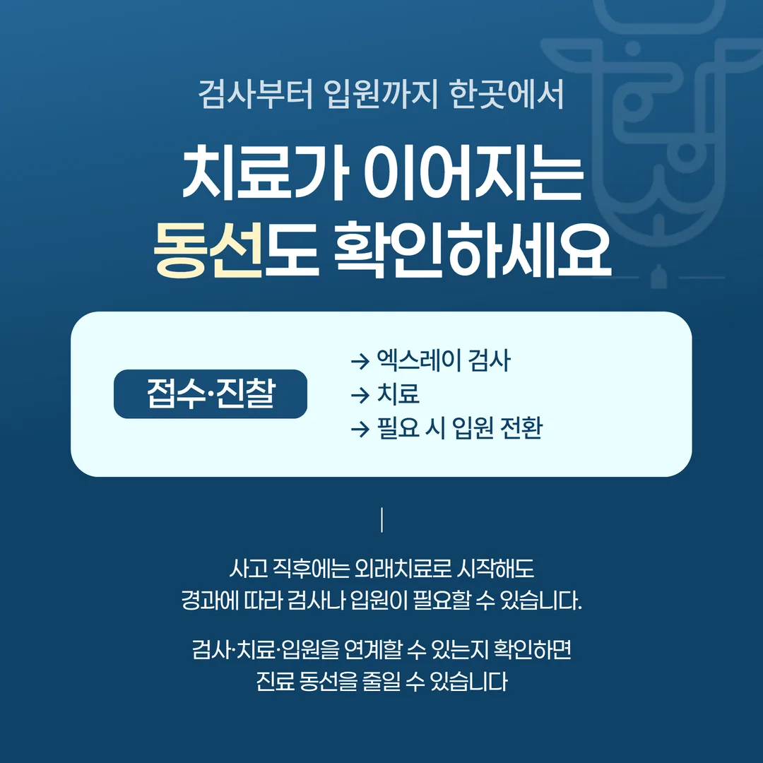 한방병원 접수부터 검사와 치료, 입원 전환까지의 동선 도면