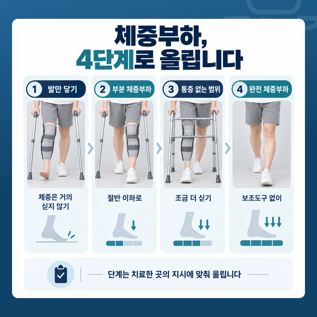 체중을 싣는 정도를 네 단계로 나누어 정리한 표