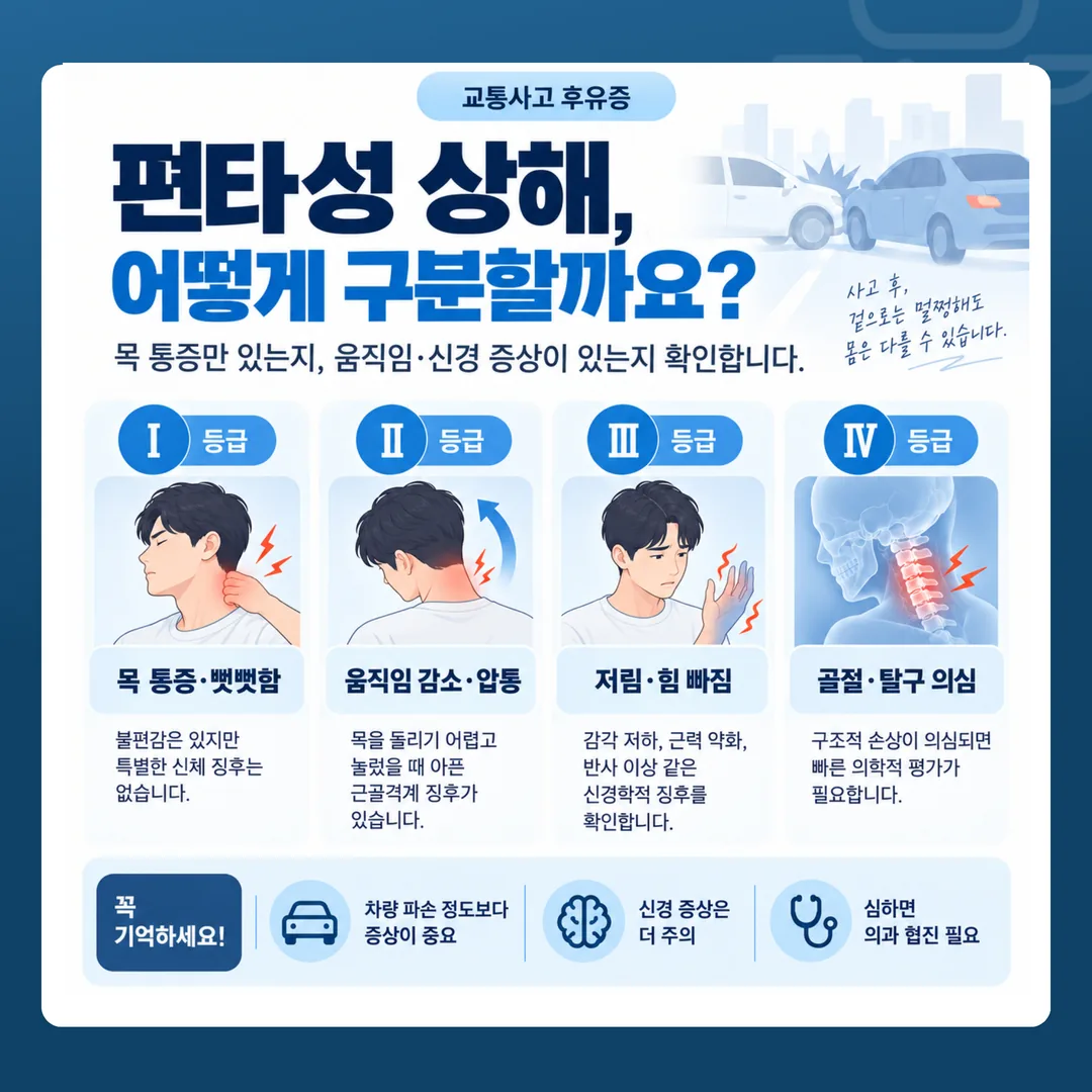편타성 상해 등급 구분 도표